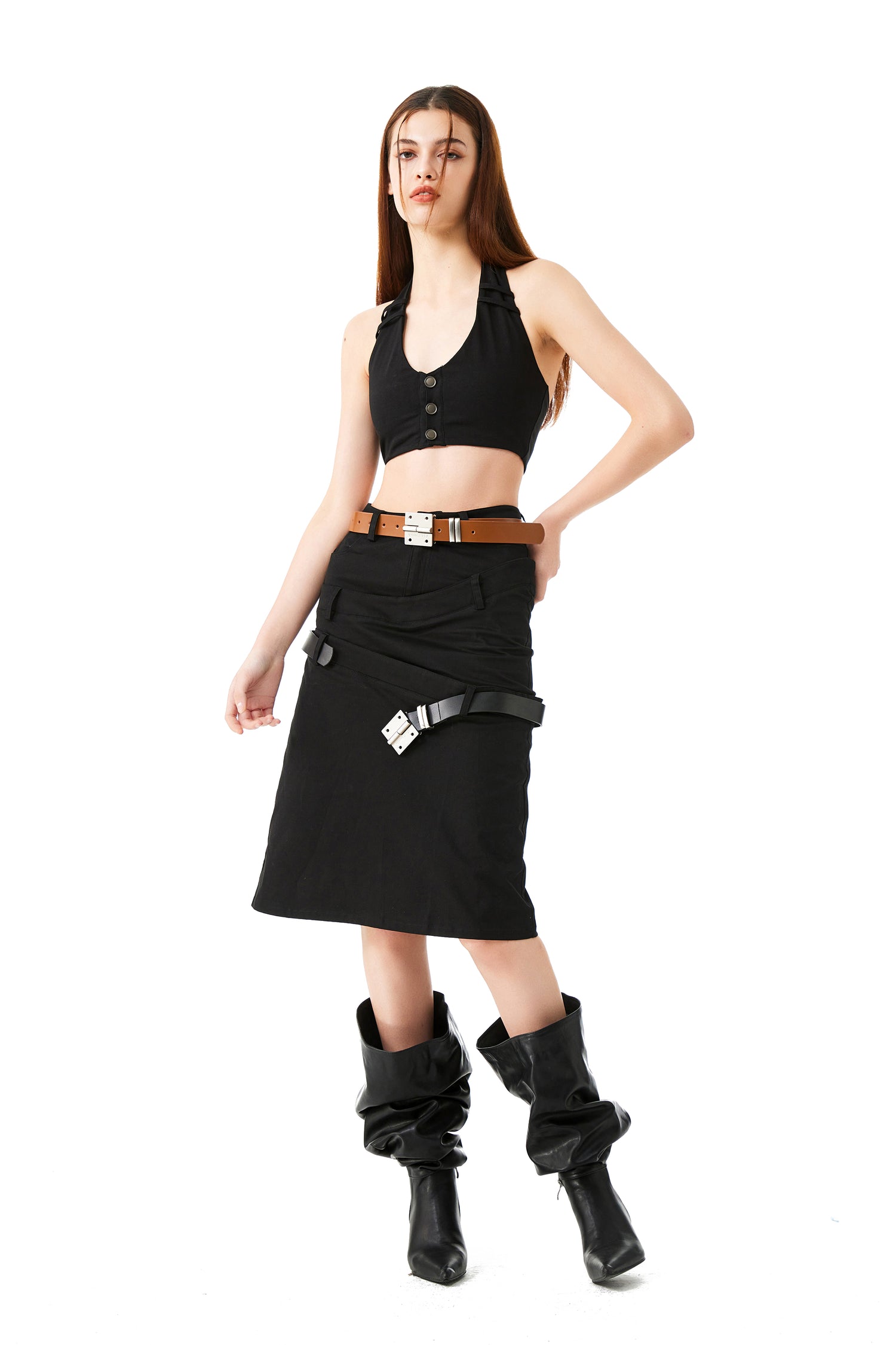 YJ1NGZYZJ TRIPLE-BELTS CARGO SKIRT