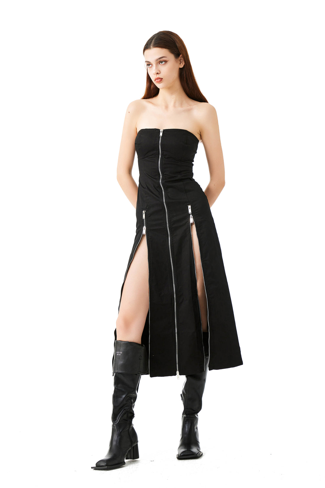 YJ1NGZYZJ TUBE ZIPPER DRESS IN BLACK