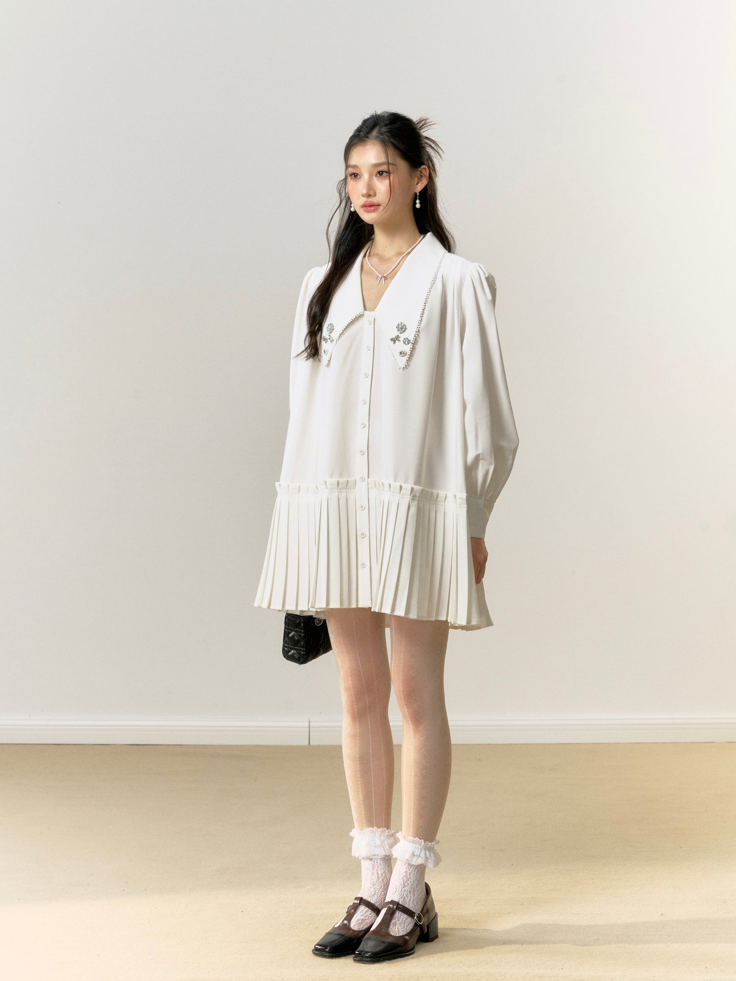 Lafreedom White Shirt Pleated Mini Dress