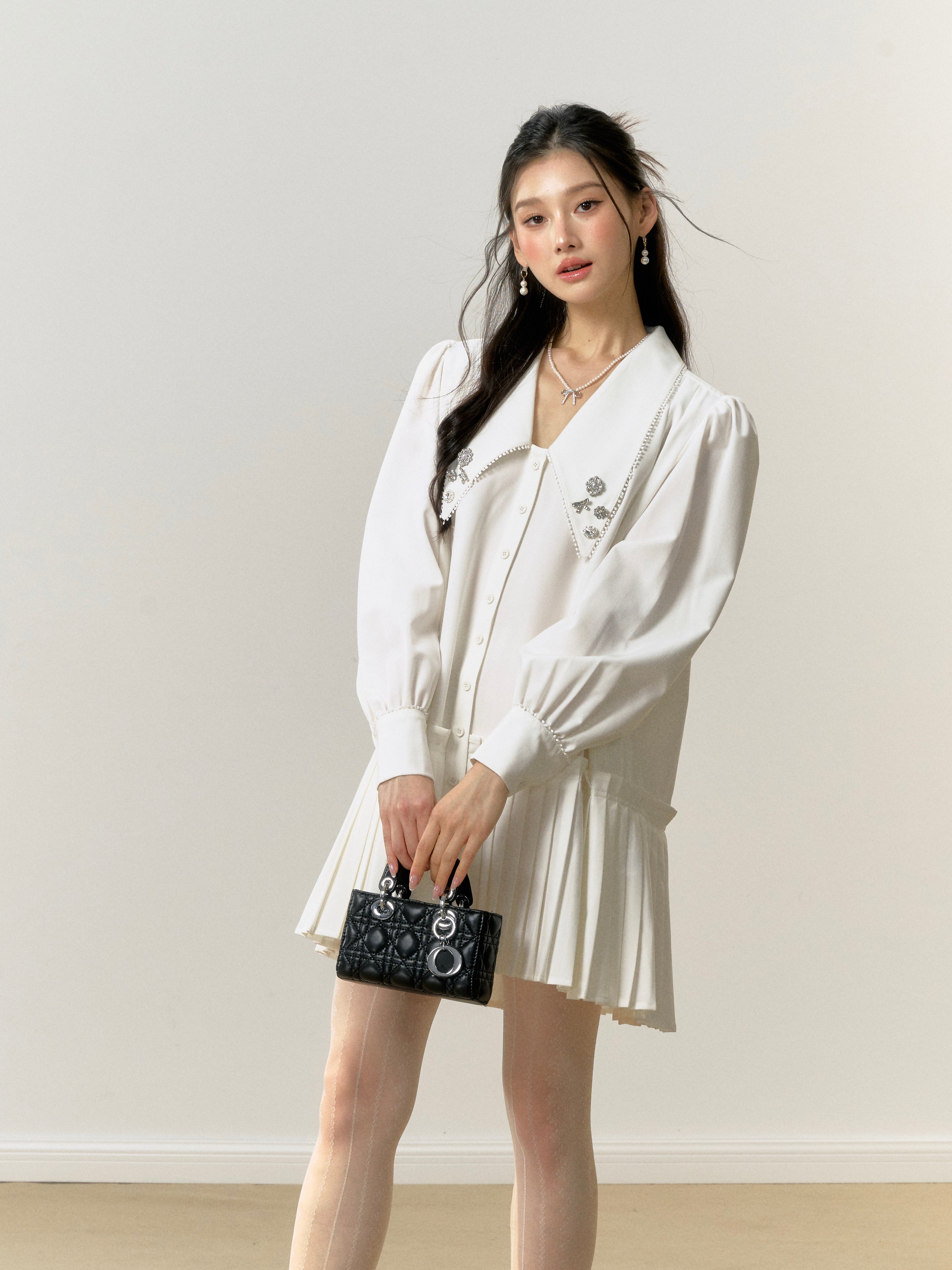 Lafreedom White Shirt Pleated Mini Dress