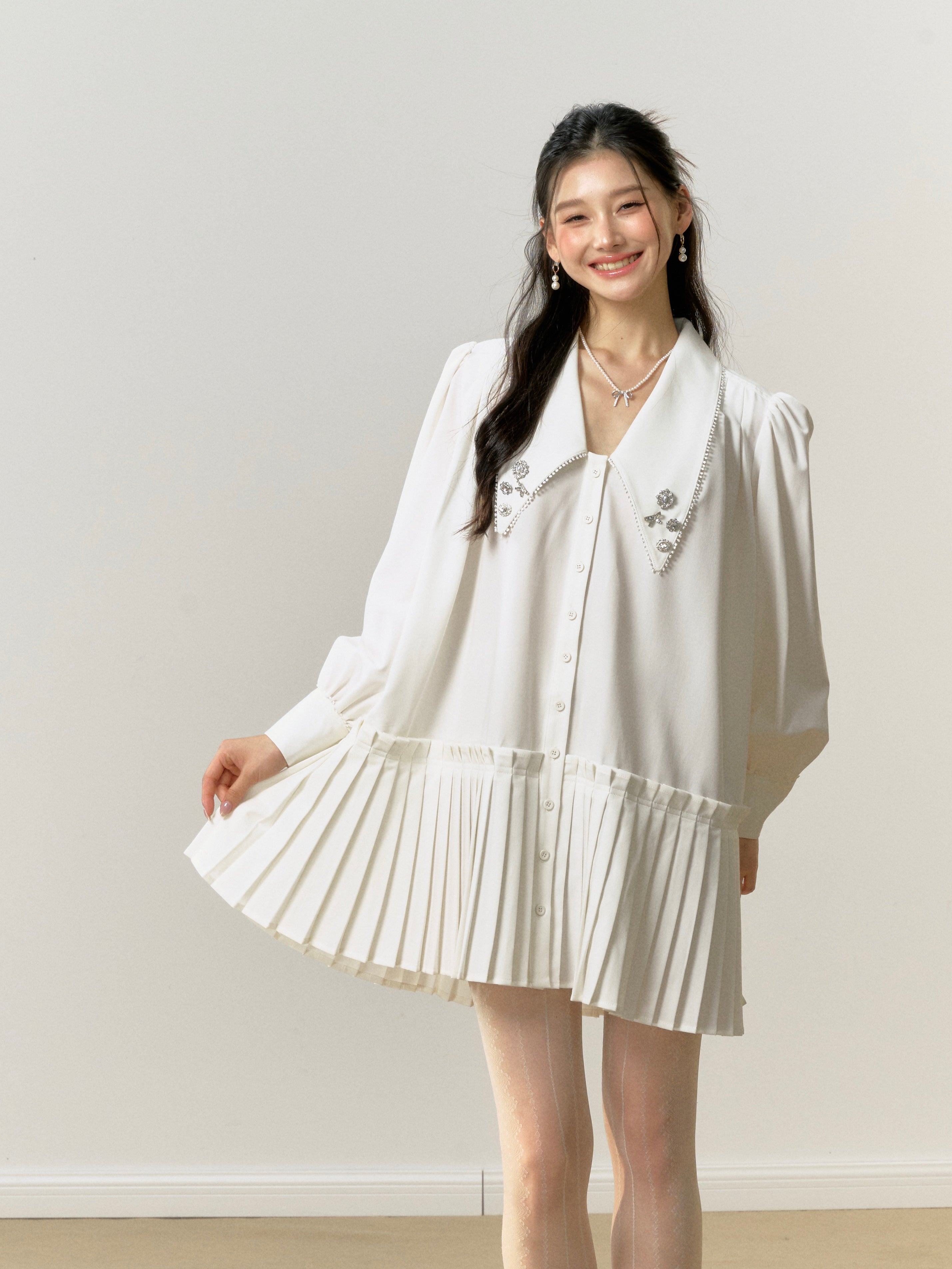 Lafreedom White Shirt Pleated Mini Dress