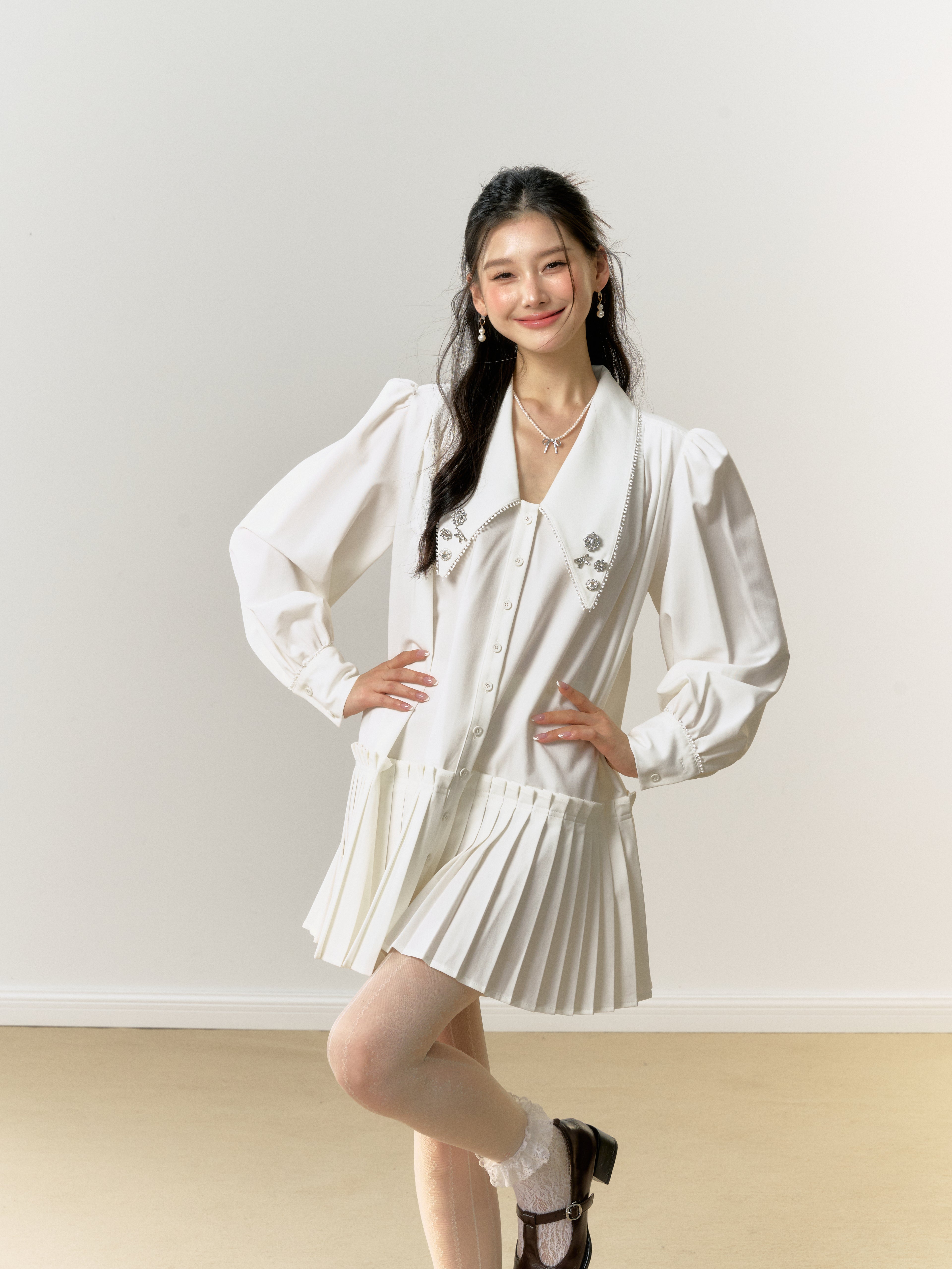 Lafreedom White Shirt Pleated Mini Dress