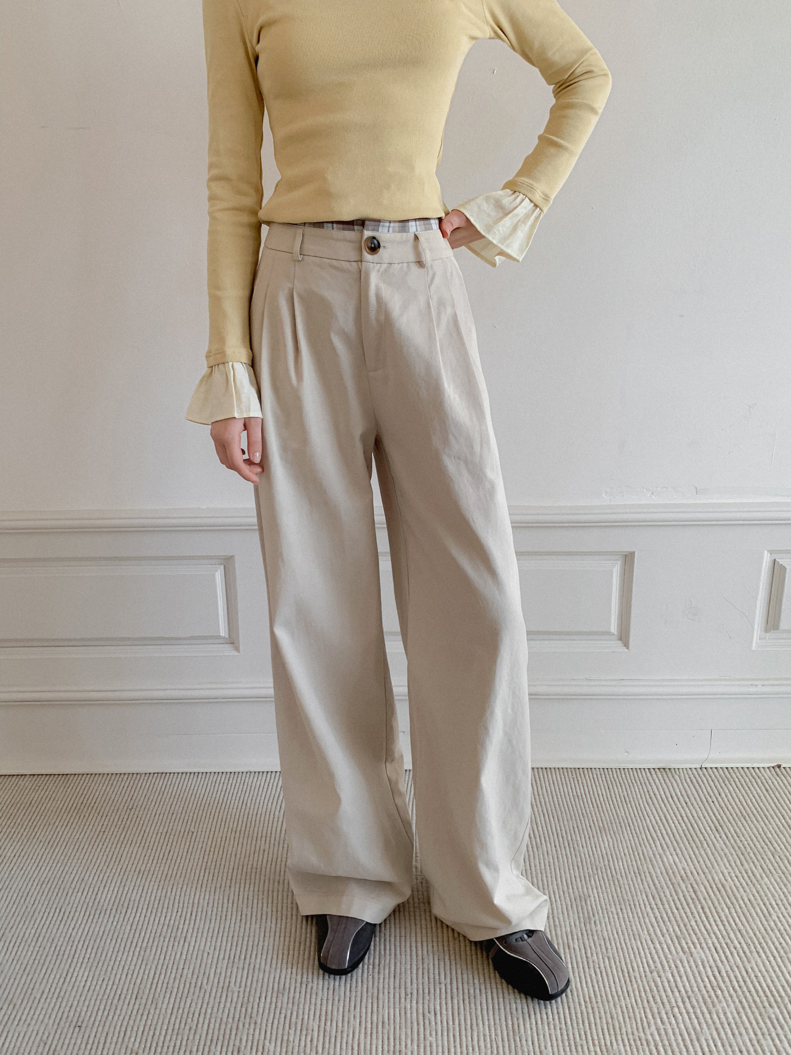 Lafreedom LAC350115 Simple checkered patchwork loose pants (2color)