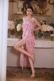 Wardrobes by chen Pink Rhinestone Chain Embellished Dress