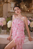 Wardrobes by chen Pink Rhinestone Chain Embellished Dress