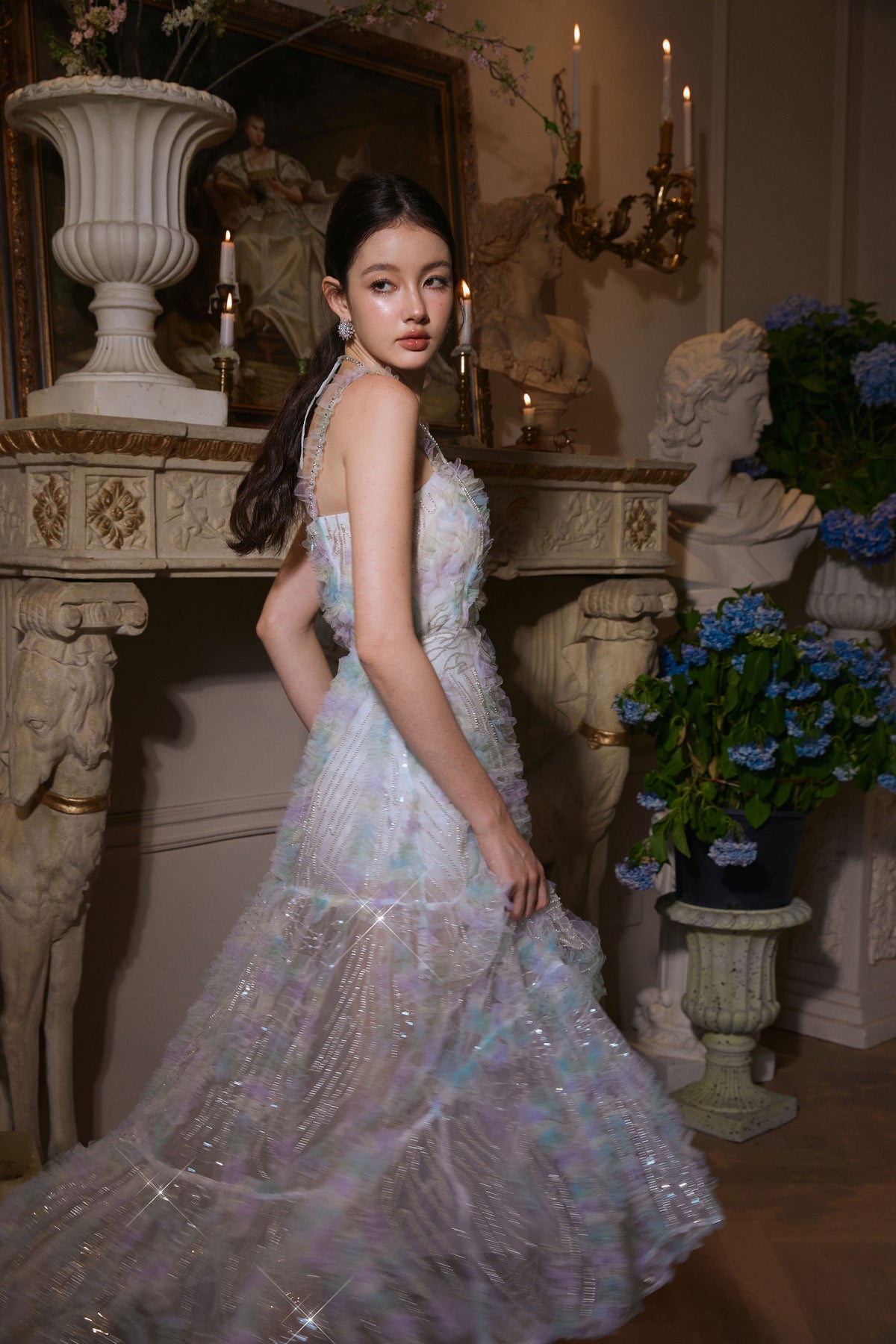 Wardrobes by chen Green Rhinestone Chain Embellished Dress