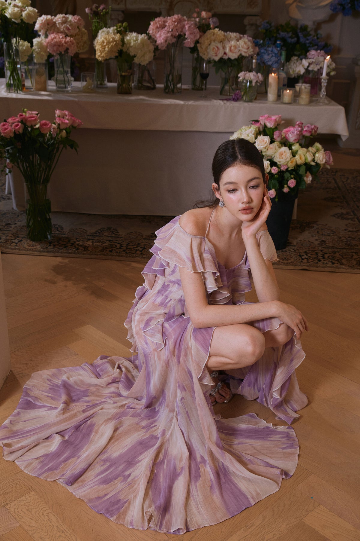 Wardrobes by chen Ruffle V-Neck Dress