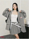 Liilou Gray Pinstripe Suit(coat+skirt)