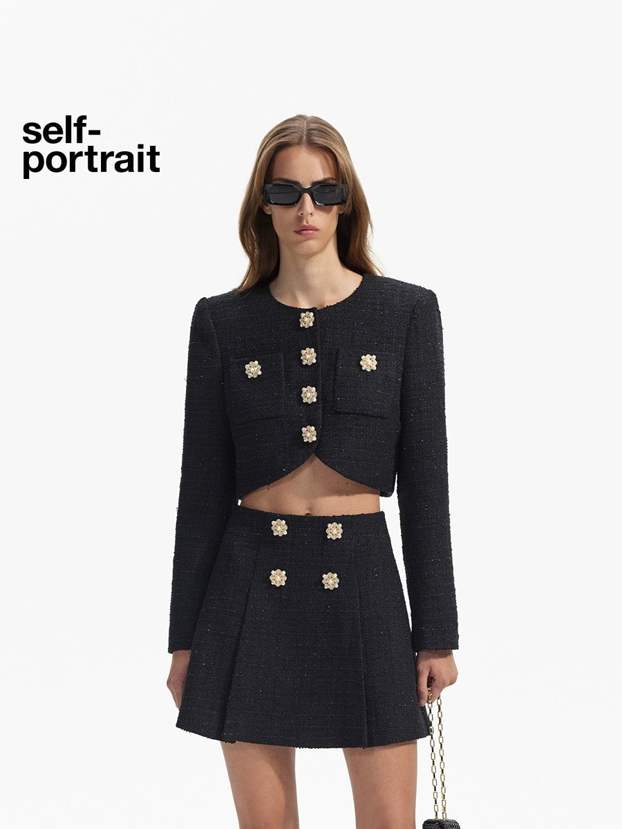 Self-Portrait Black Diamond Refined Round Neck Jacket