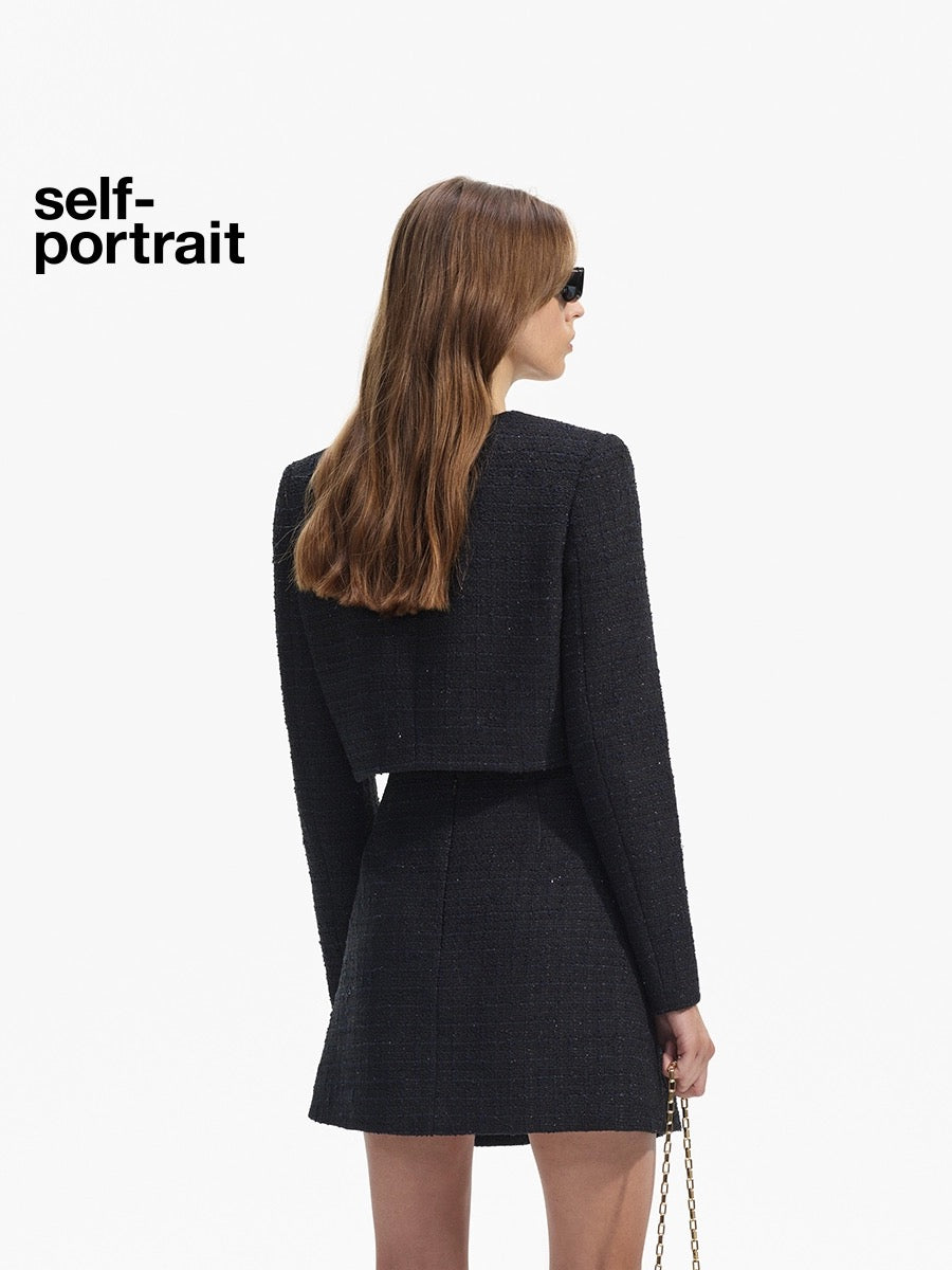 Self-Portrait Black Diamond Refined Round Neck Jacket