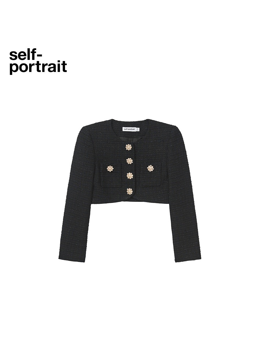 Self-Portrait Black Diamond Refined Round Neck Jacket