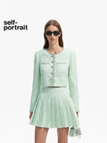 Self-Portrait mint green woven tweed skirt