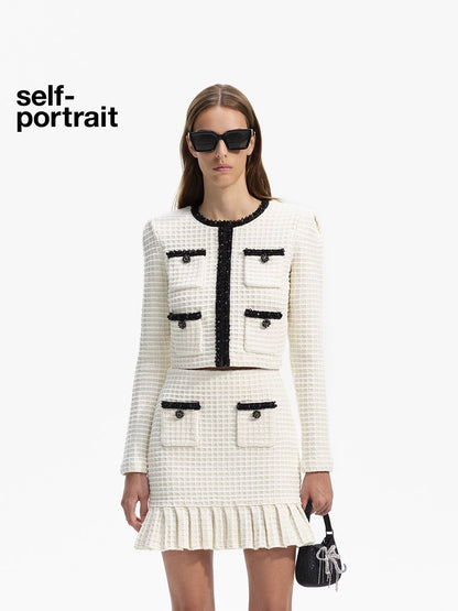 Self-Portrait Ivory Sequin Waffle-Knit Set (SEPARATE)