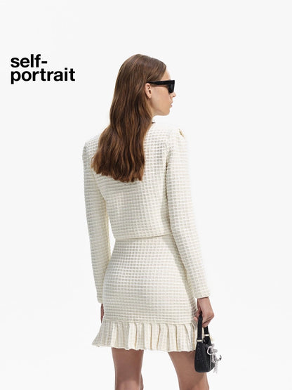 Self-Portrait Ivory Sequin Waffle-Knit Set (SEPARATE)