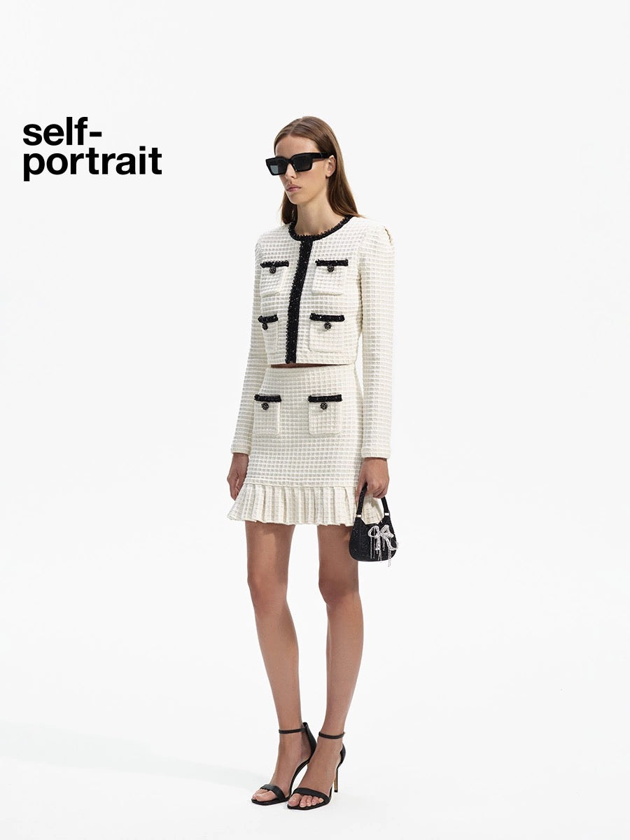 Self-Portrait Ivory Sequin Waffle-Knit Set (SEPARATE)