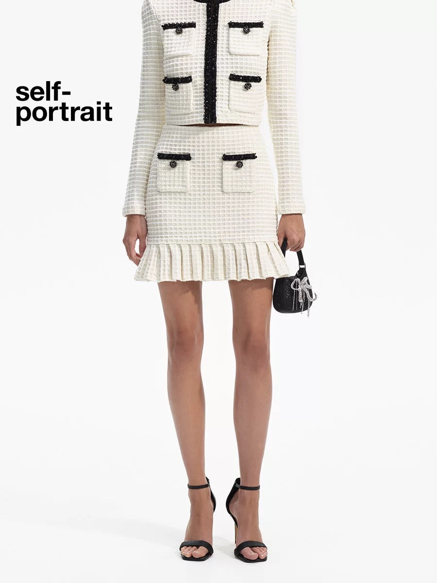 Self-Portrait Ivory Sequin Waffle-Knit Set (SEPARATE)