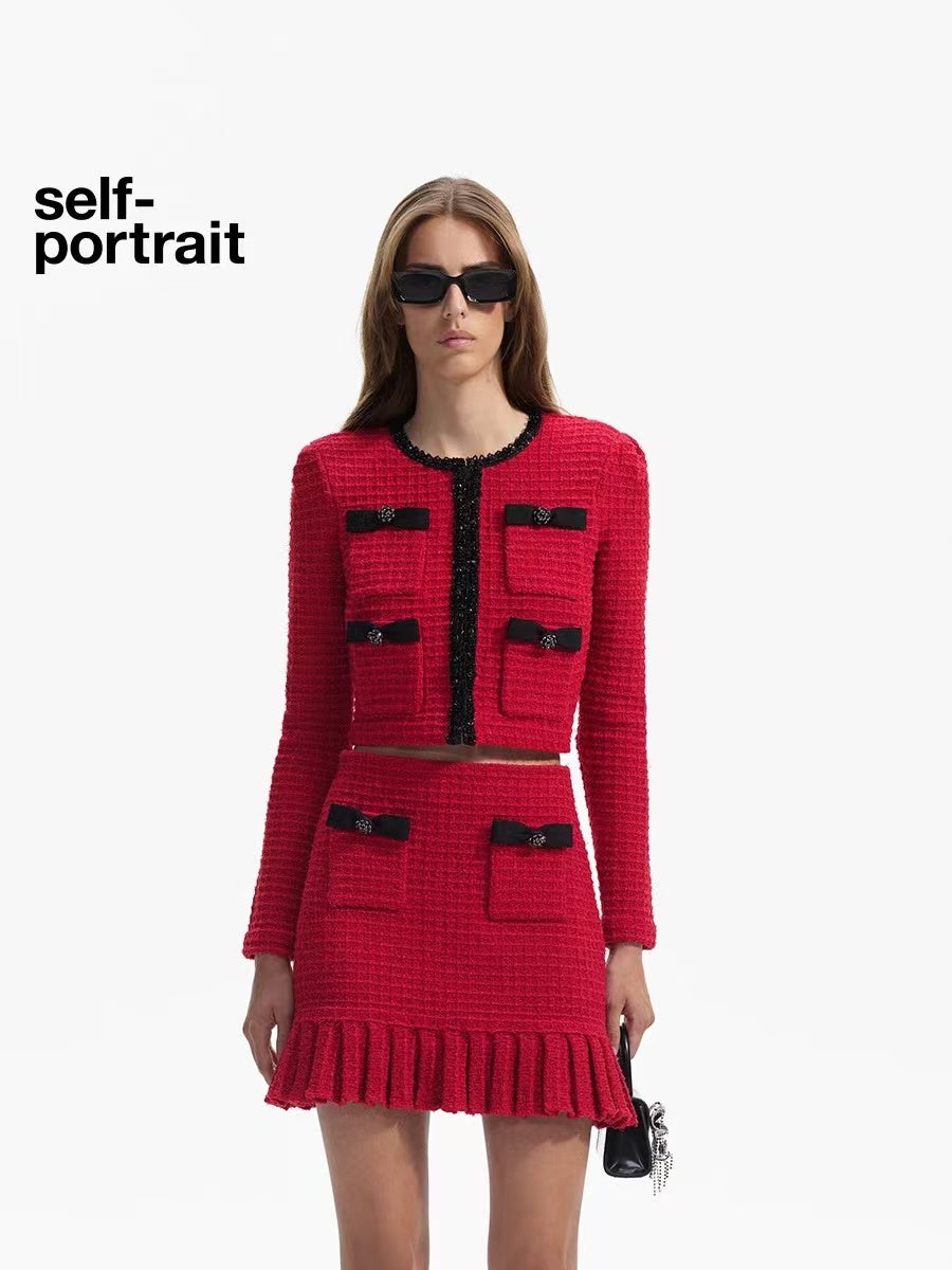 Self-Portrait SALE RED KNIT JACKET