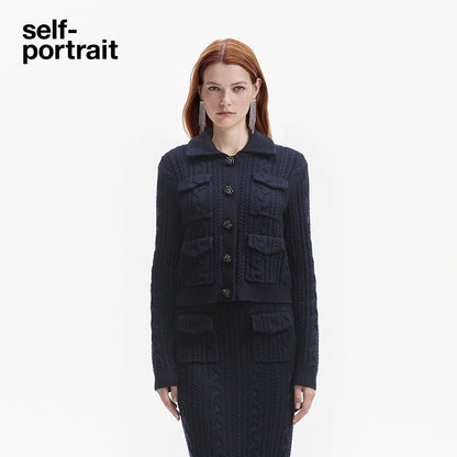 Self-Portrait Navy Blue Twisted Flower Knitted Set (SEPARATE)