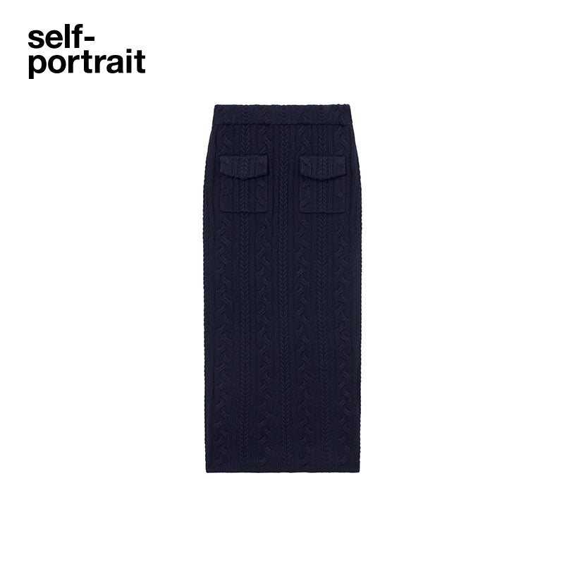 Self-Portrait Navy Blue Twisted Flower Knitted Set (SEPARATE)