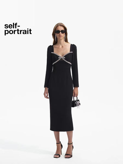 Self-Portrait Beaded Long Sleeve Dress