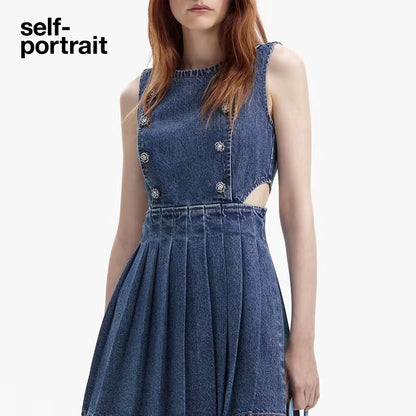 Self-Portrait Denim Waist-Cutout Dress