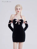 First Date Velvet Halter Neck Bow Dress