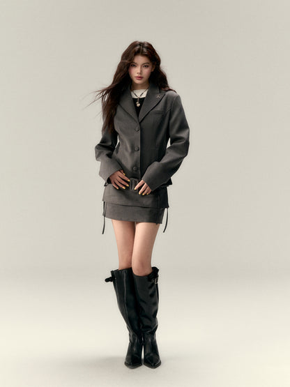 VIA PITTI V25AC030 Wide waist jacket + skirt suit(2color)