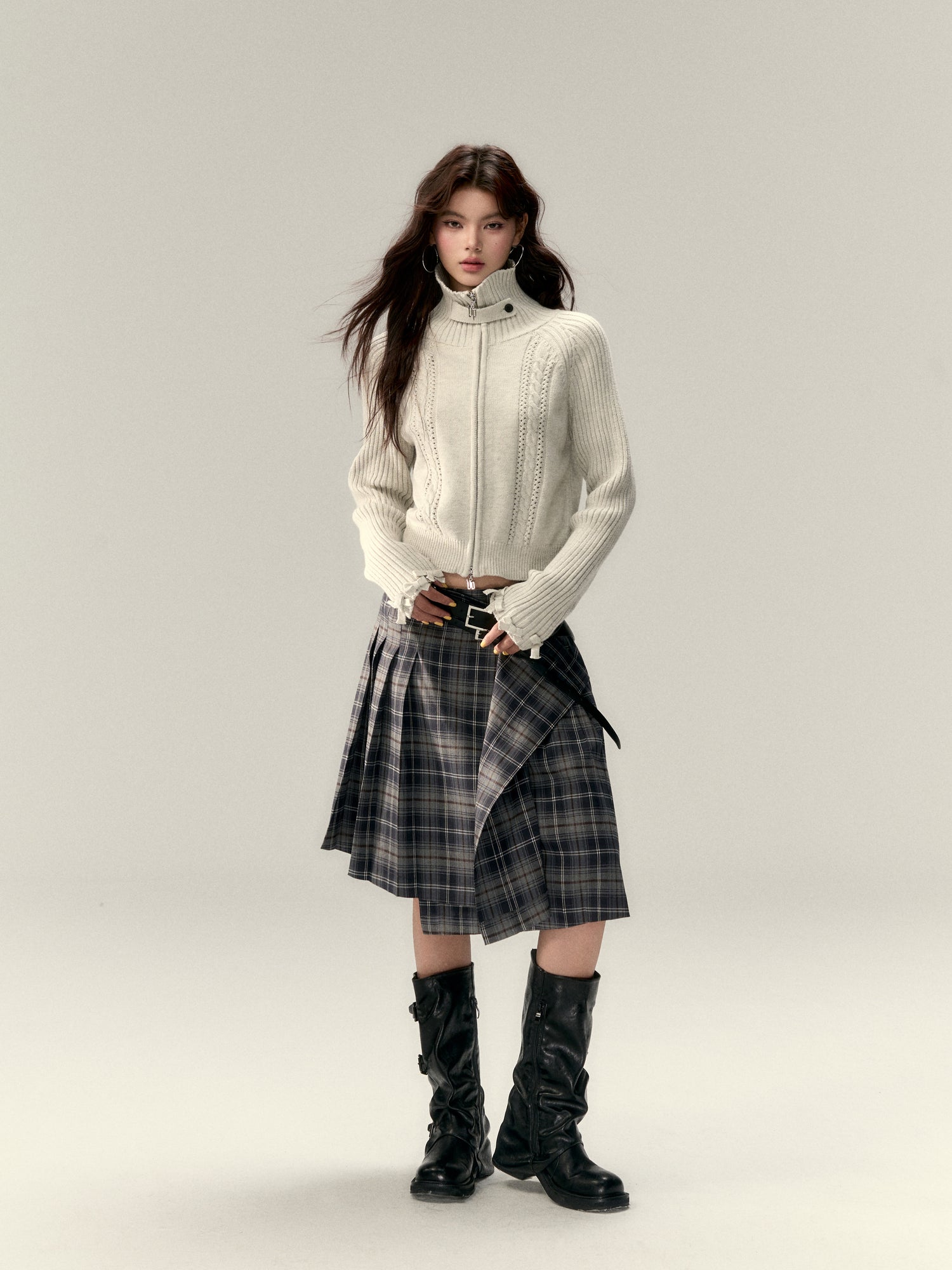 VIA PITTI V25AS010 Irregular plaid skirt