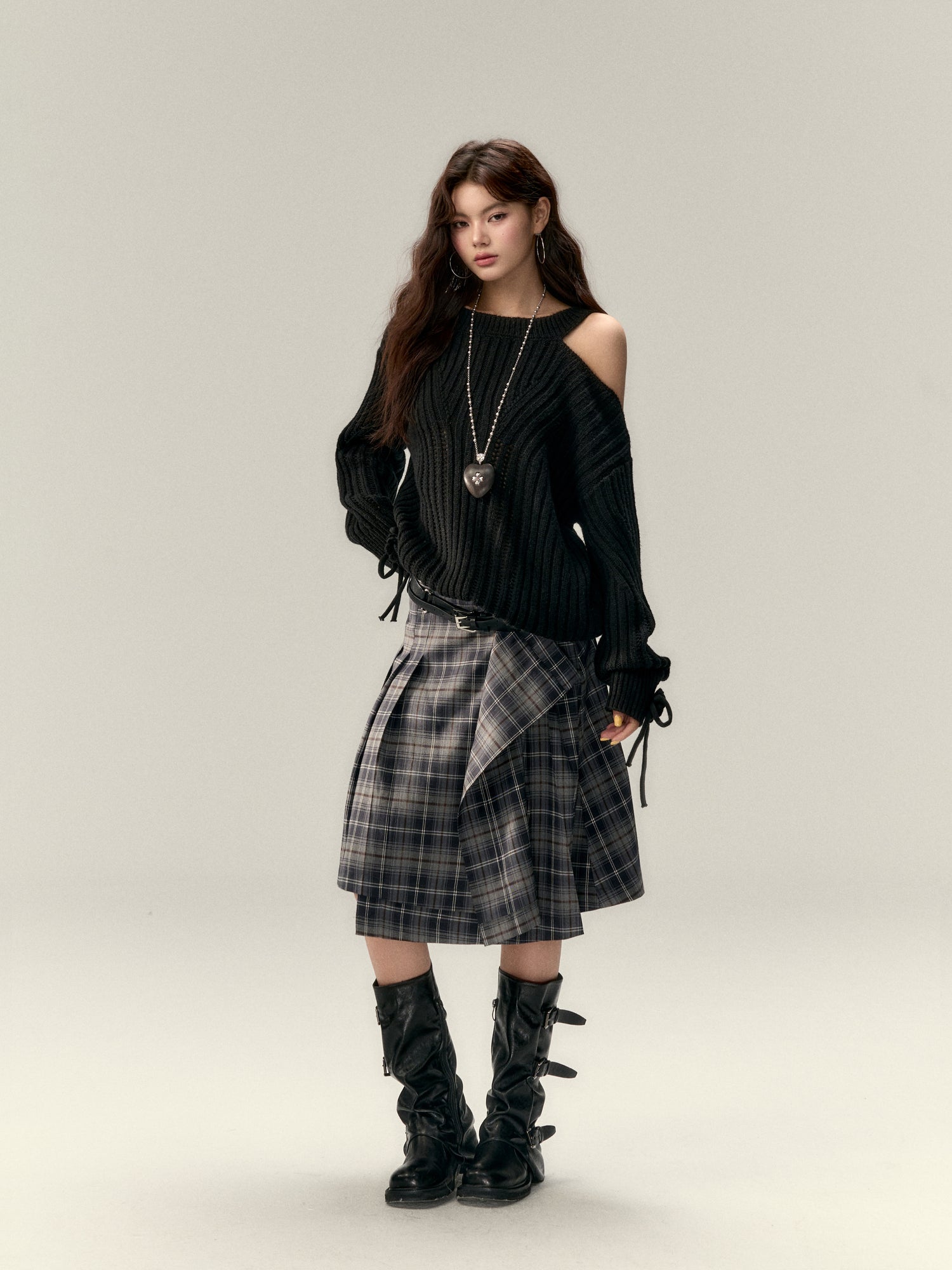 VIA PITTI V25AS010 Irregular plaid skirt