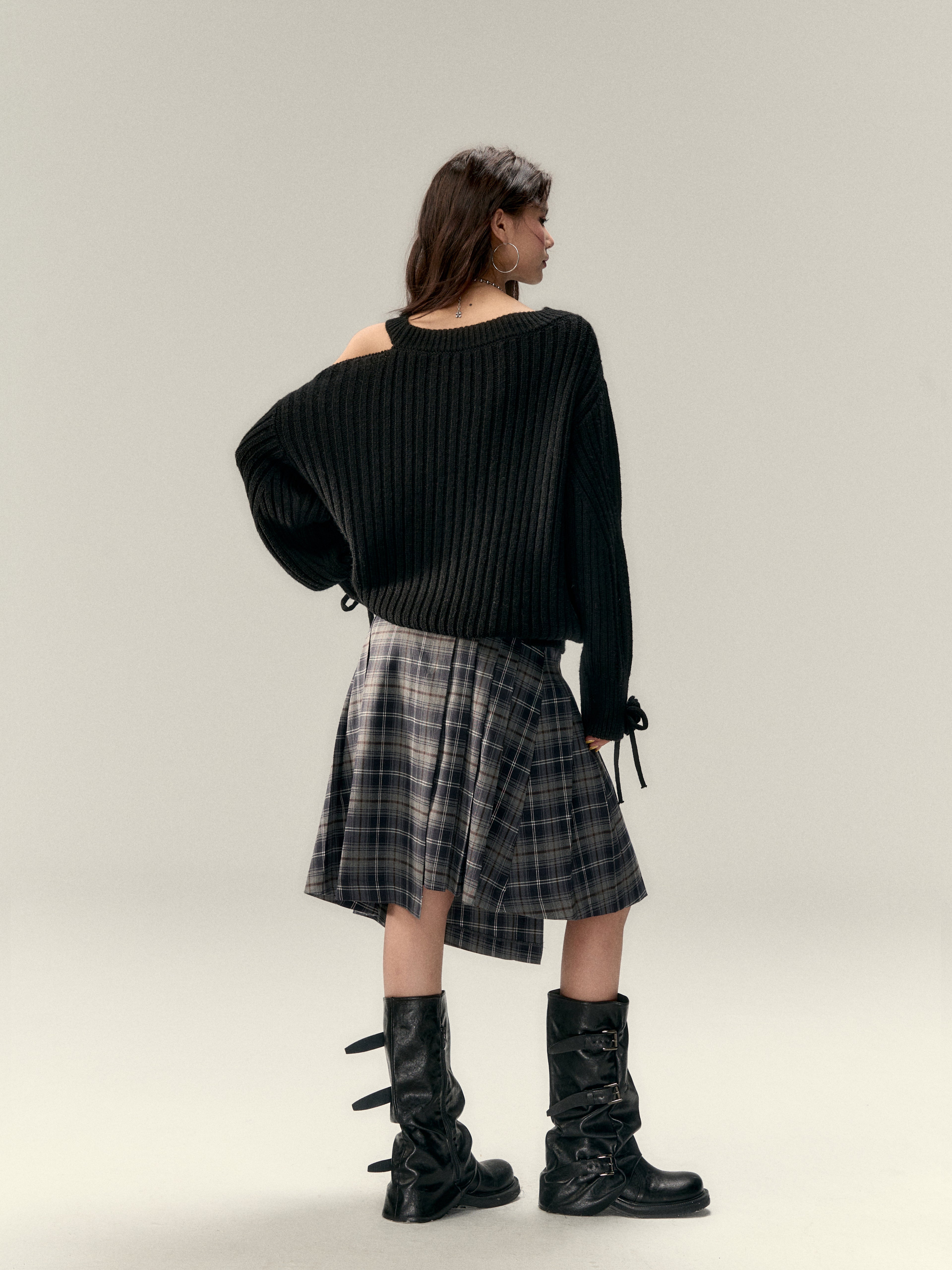 VIA PITTI V25AS010 Irregular plaid skirt