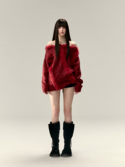 VIA PITTI V23DK320 Spliced wool sweater with sloping shoulders(2color)