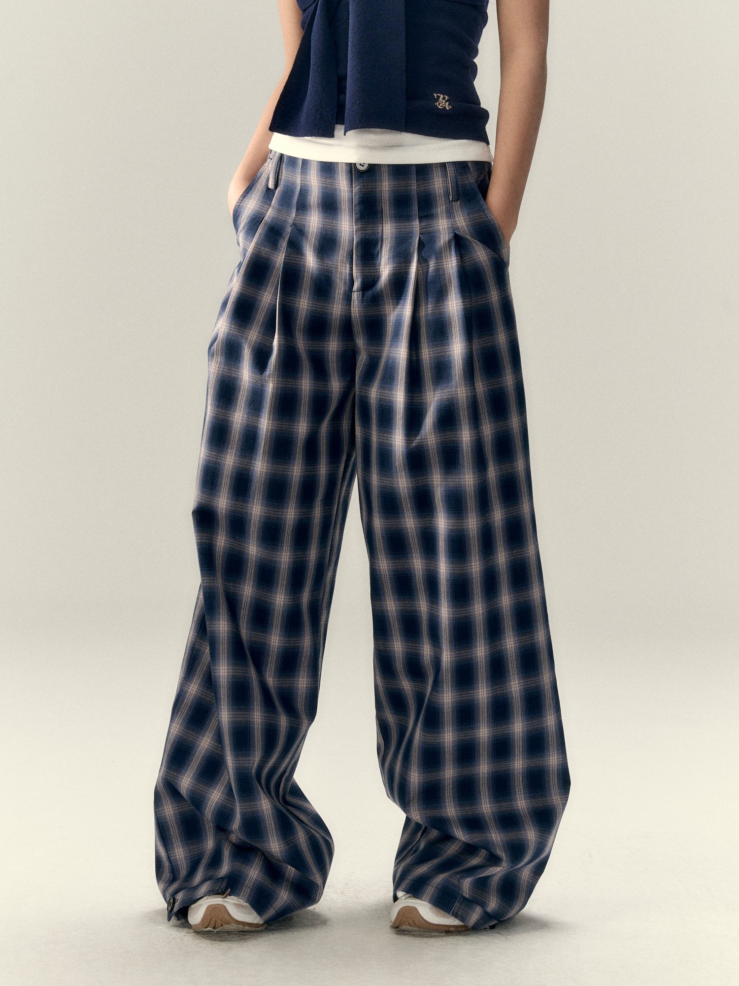 VIA PITTI V25AP042 Pleated plaid pants(2color)