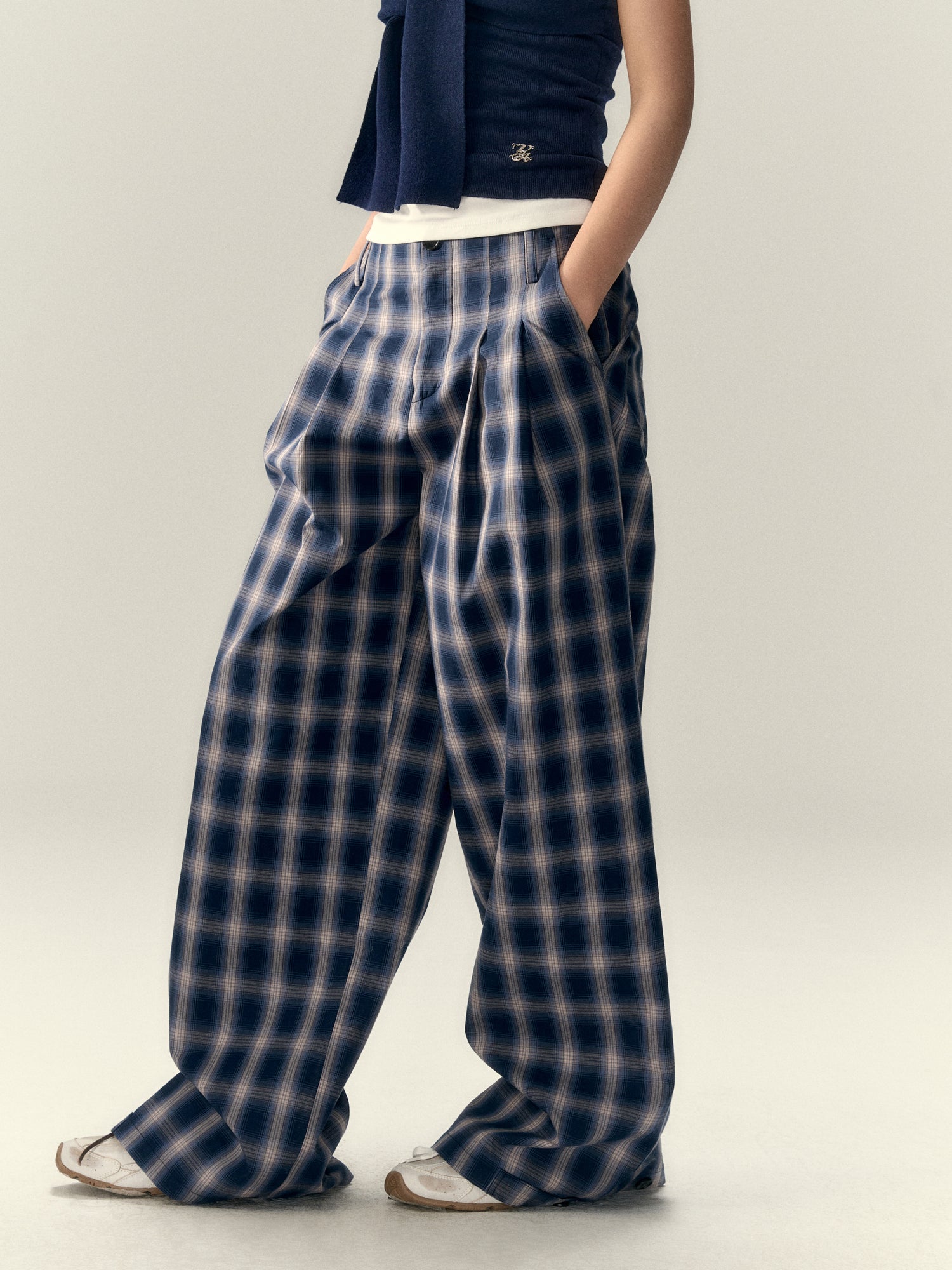 VIA PITTI V25AP042 Pleated plaid pants(2color)