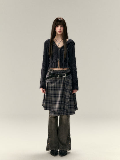 VIA PITTI V25AK087 Hat wool cardigan + button wool skirt suit(2color)