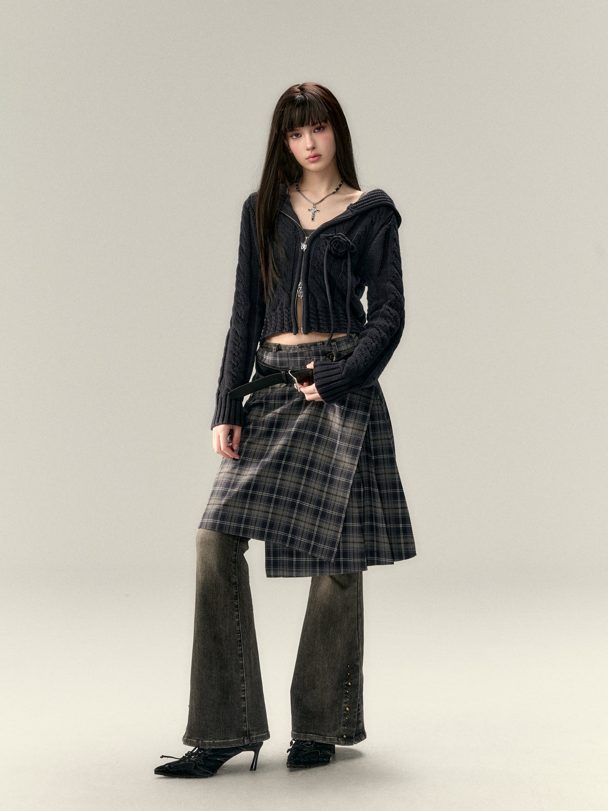 VIA PITTI V25AK087 button wool skirt suit(2color)