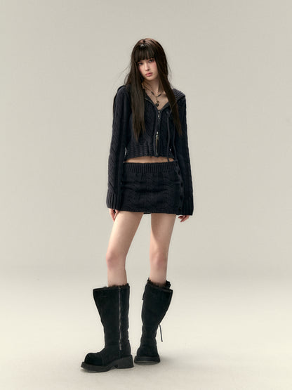 VIA PITTI V25AK087 Hat wool cardigan + button wool skirt suit(2color)