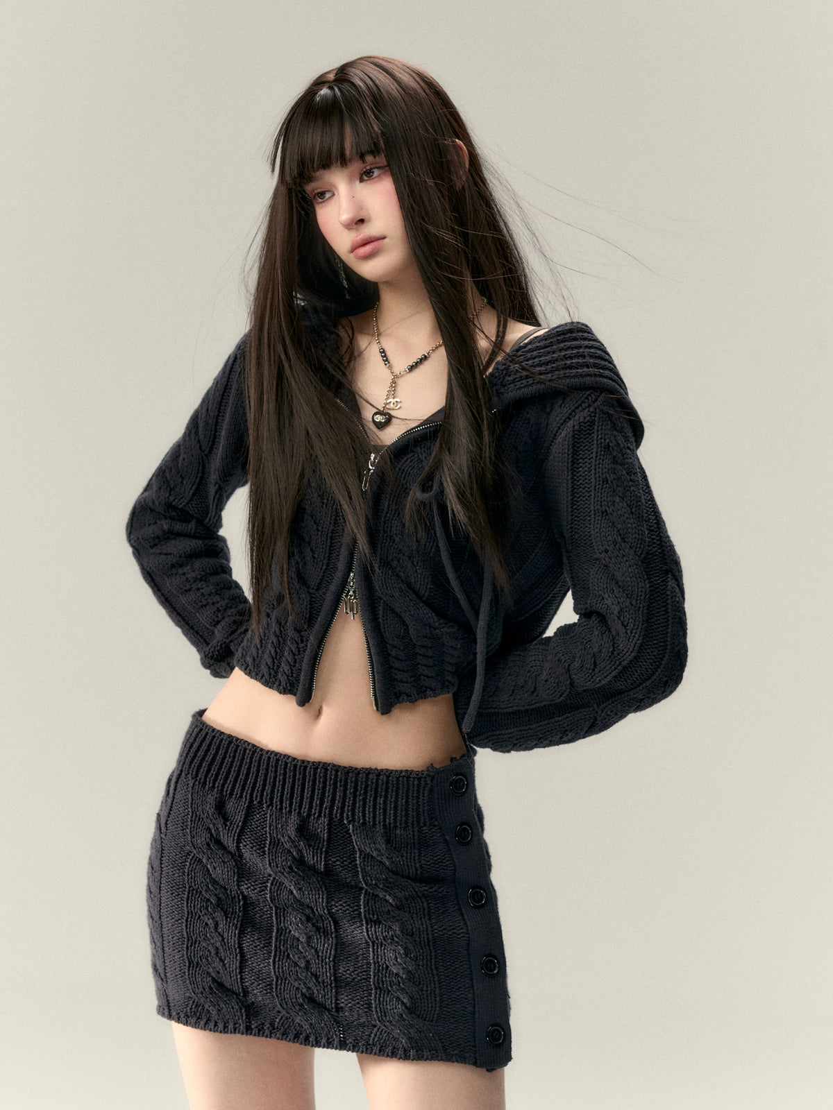 VIA PITTI V25AK087 button wool skirt suit(2color)