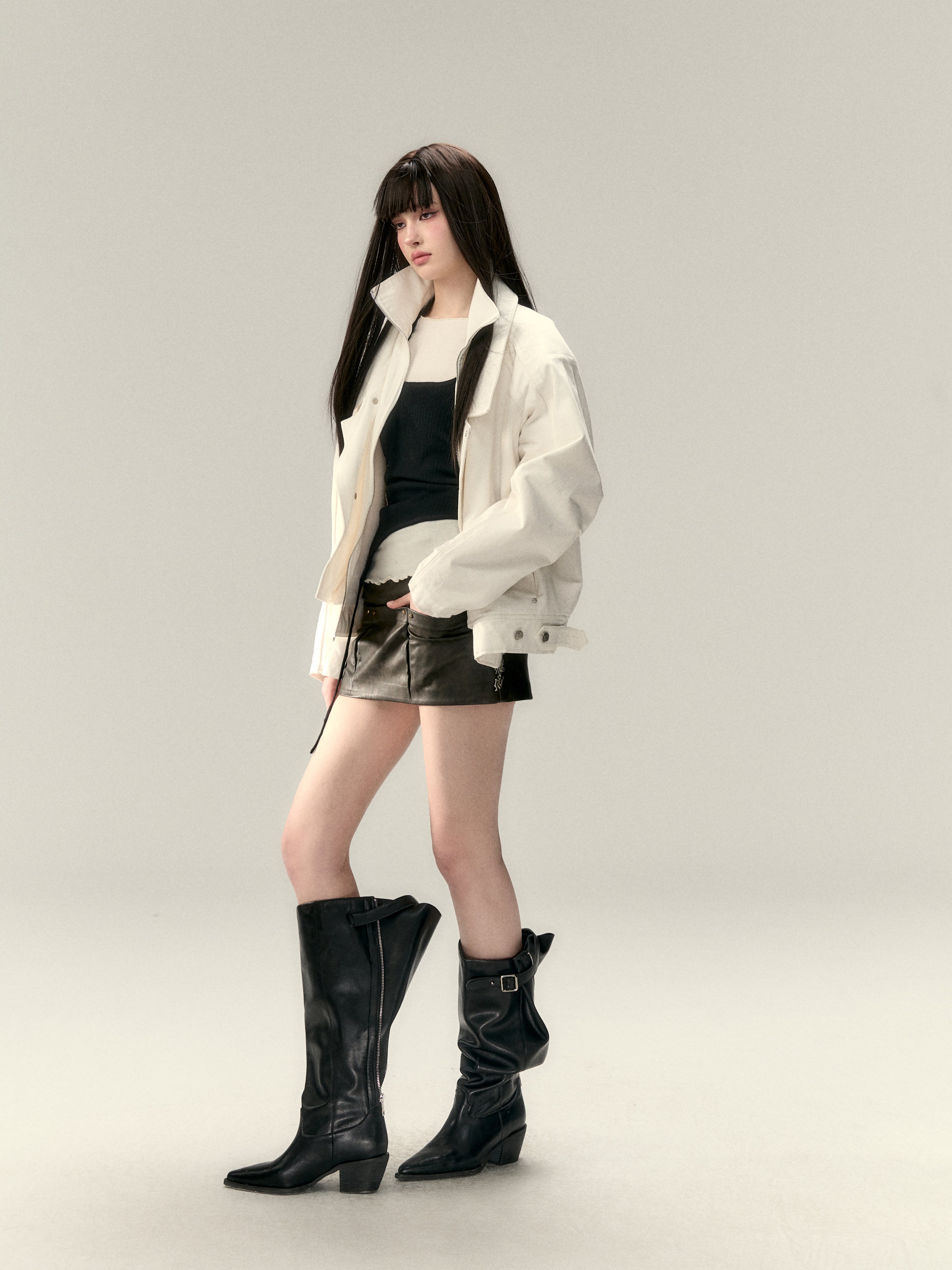 VIA PITTI V24DC294 Thickened faux rabbit fur jacket(2color)