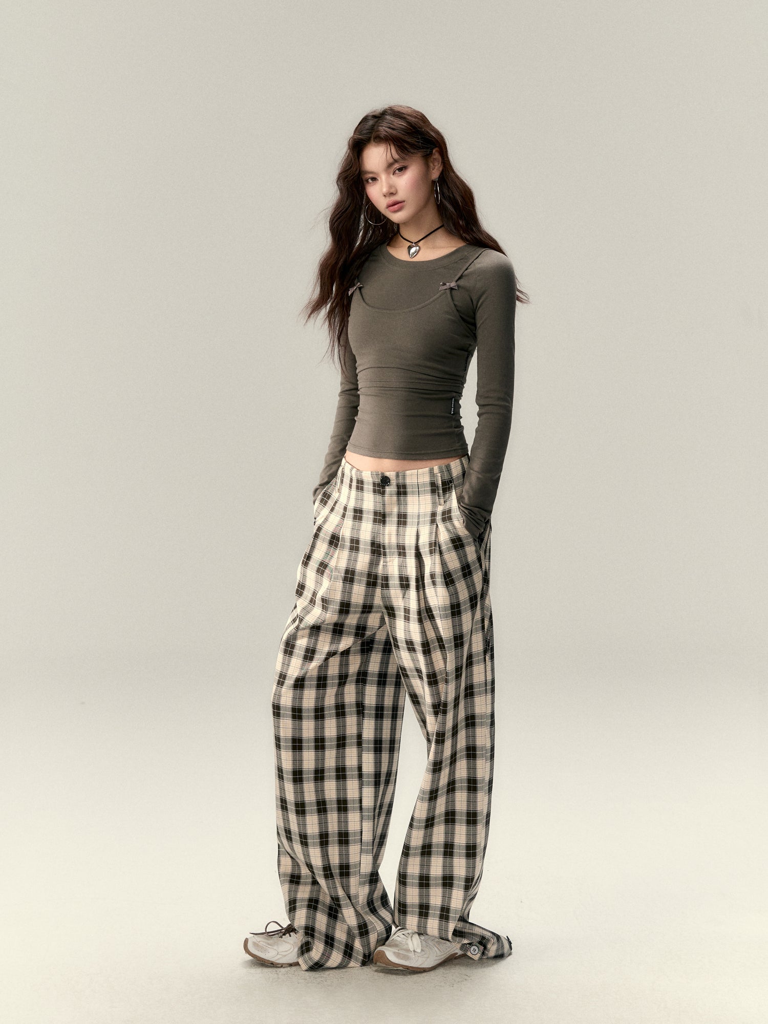 VIA PITTI V25AP042 Pleated plaid pants(2color)