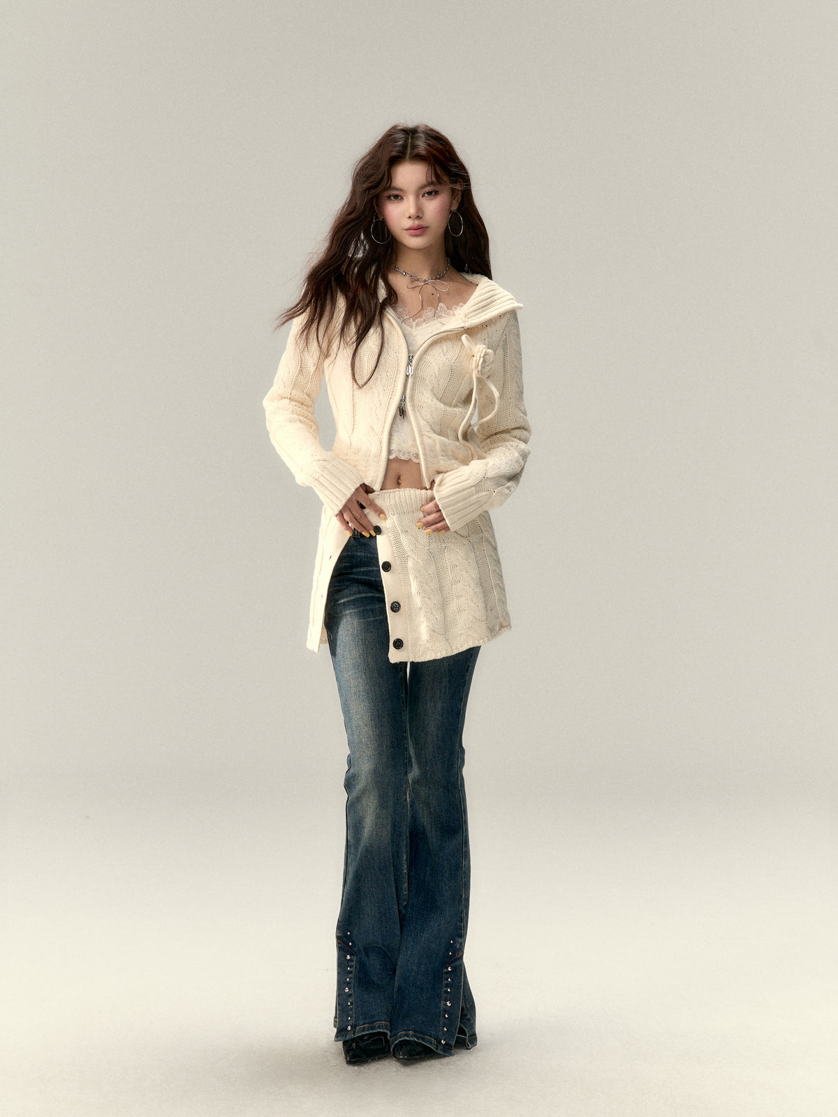 VIA PITTI V25AK087 button wool skirt suit(2color)