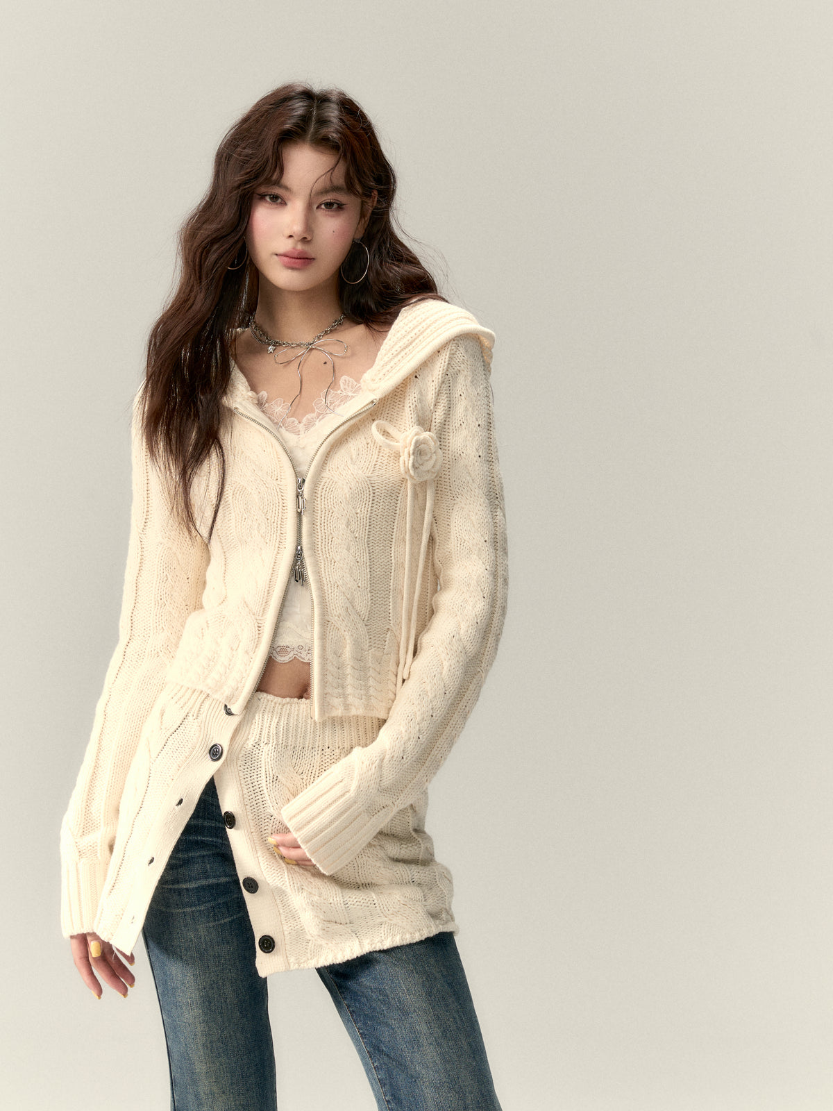 VIA PITTI V25AK087 button wool skirt suit(2color)