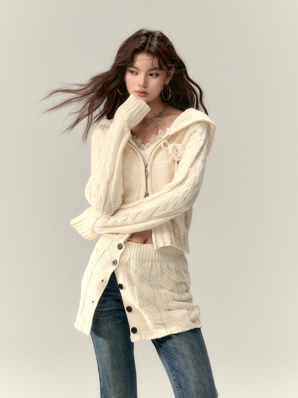 VIA PITTI V25AK087 button wool skirt suit(2color)