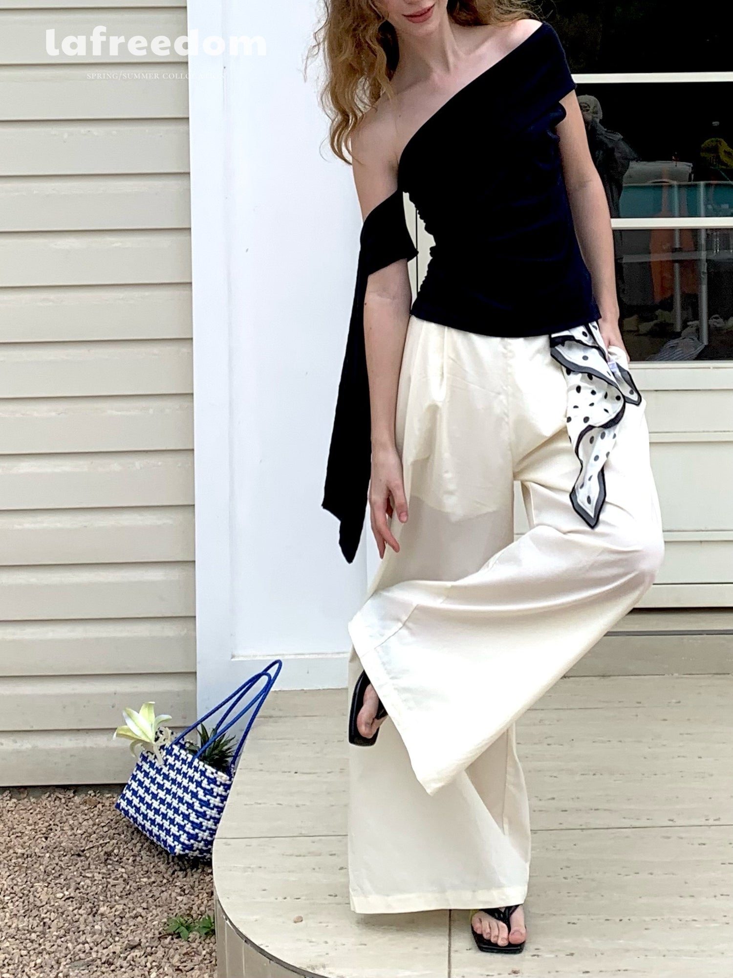 Lafreedom LAF350404 Light yellow casual wide leg pants