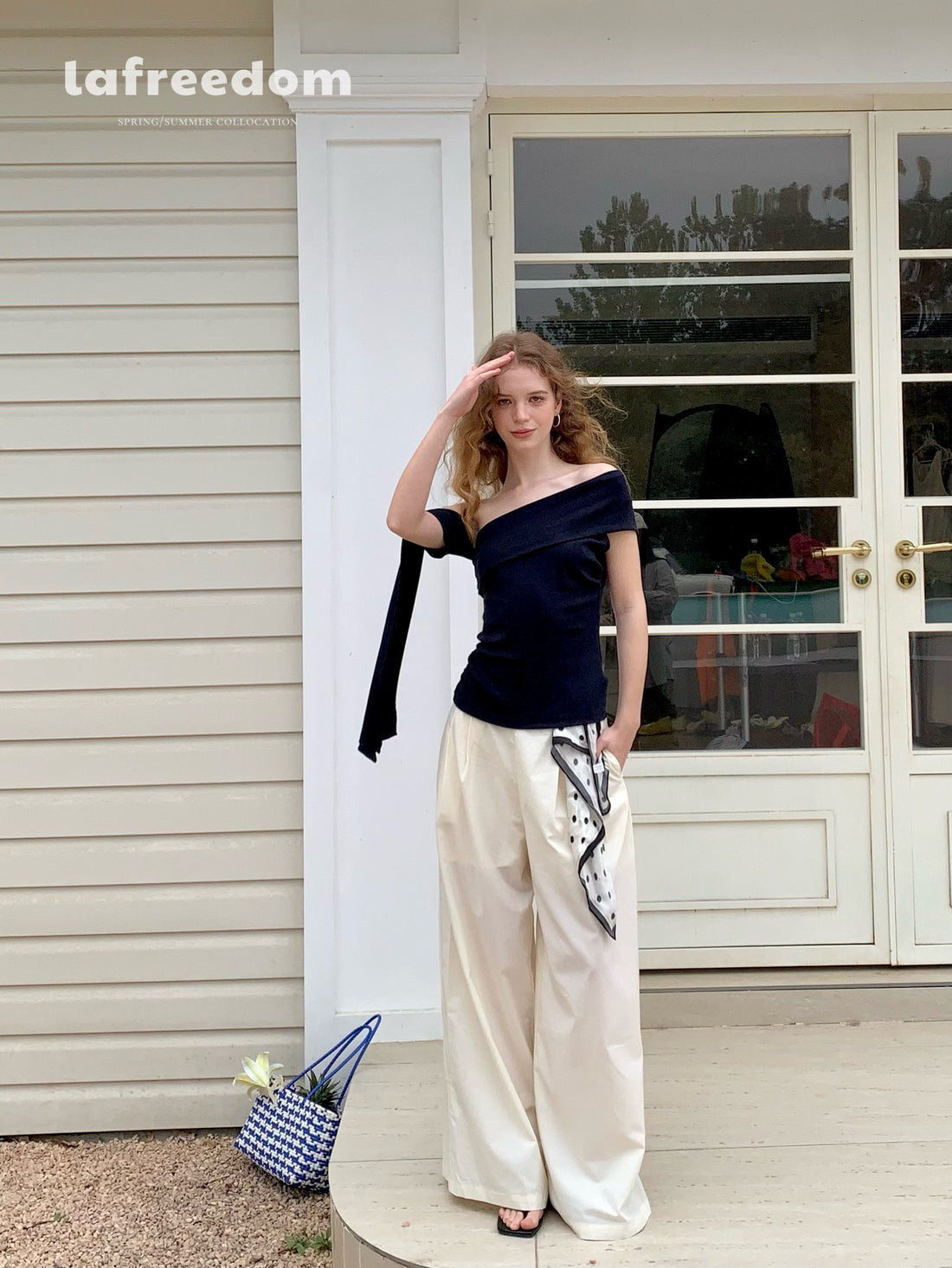 Lafreedom LAF350404 Light yellow casual wide leg pants