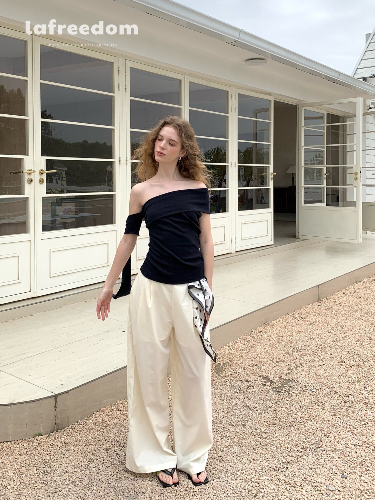 Lafreedom LAF350404 Light yellow casual wide leg pants