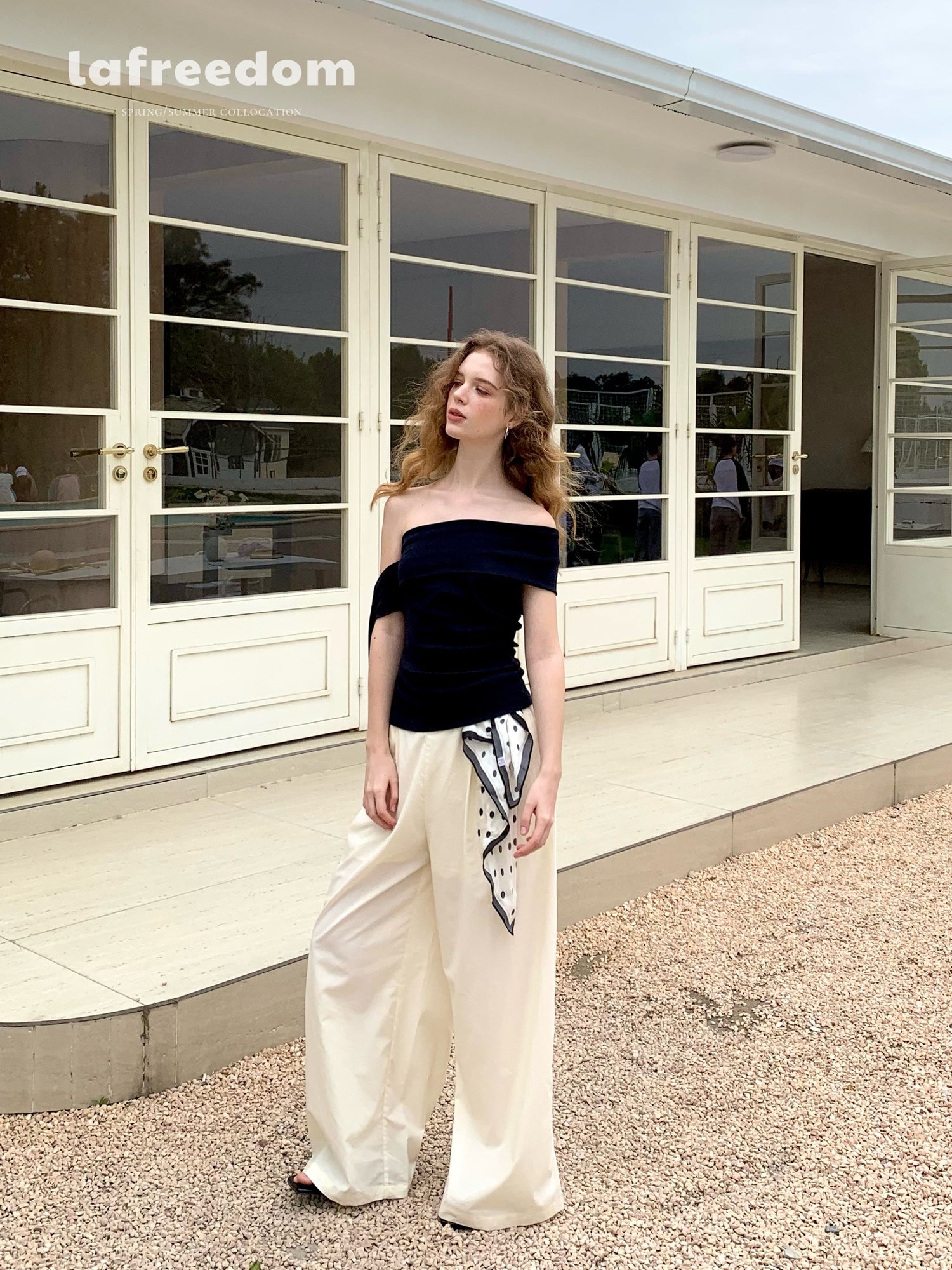 Lafreedom LAF350404 Light yellow casual wide leg pants
