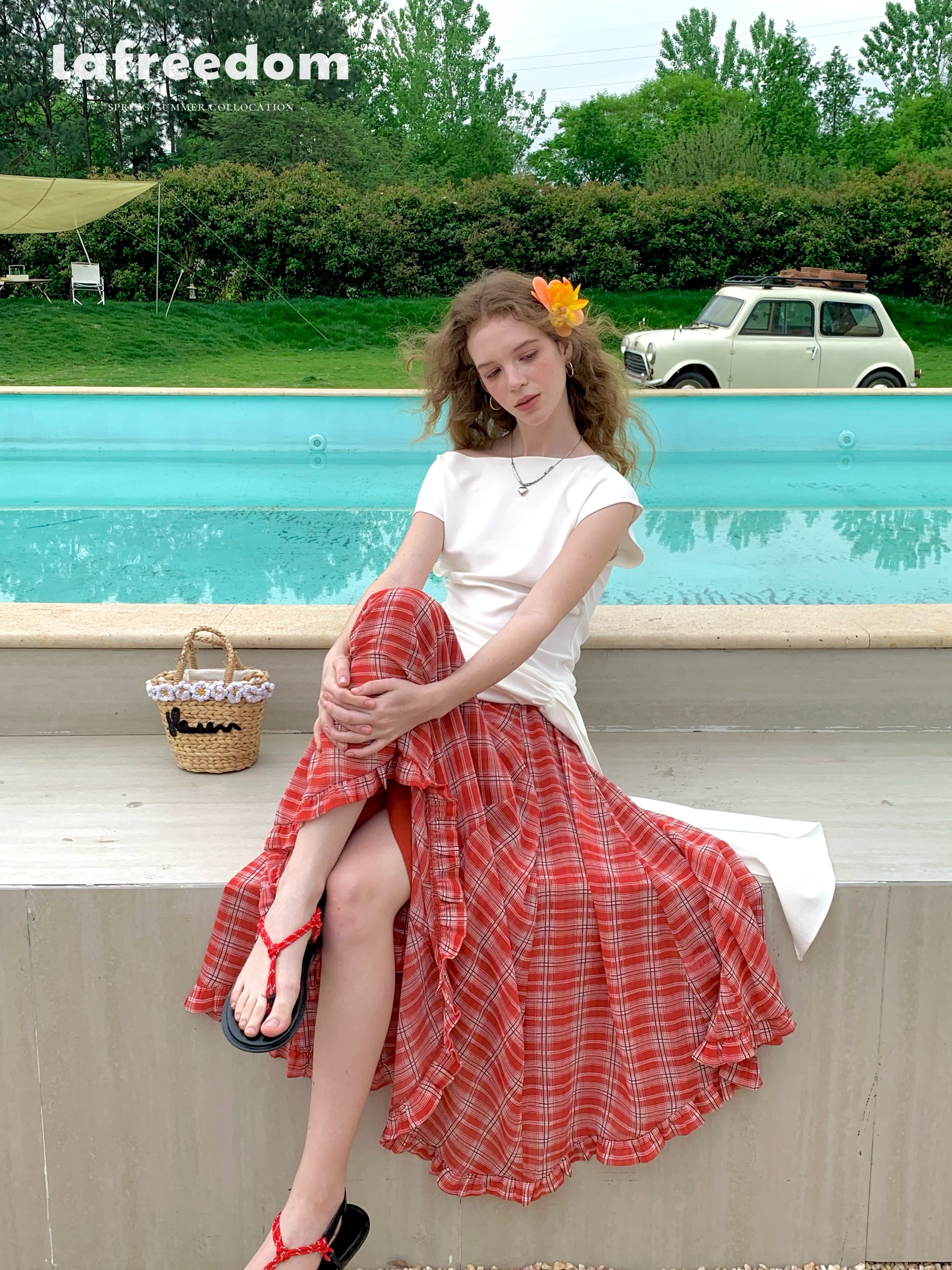 Lafreedom LAF350410&amp;LAF350411 Tie up top+plaid skirt set (2color)