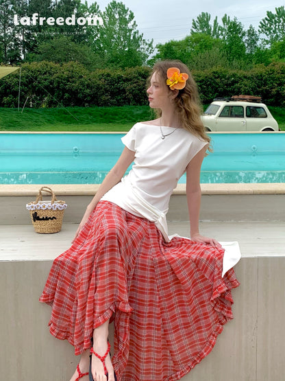 Lafreedom LAF350410&amp;LAF350411 Tie up top+plaid skirt set (2color)