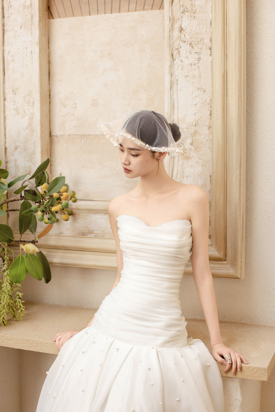GORGEOUS Handmade pearl strapless dress