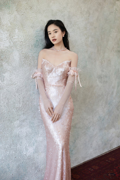 GORGEOUS Pink sequined strapless dress
